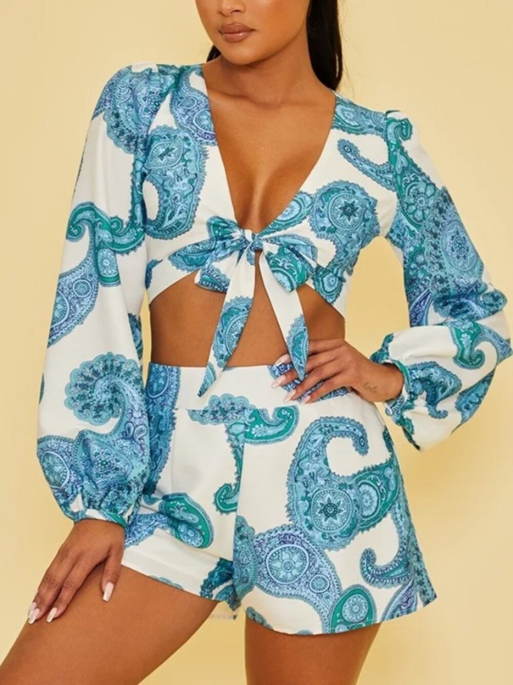 Luxxel White Blue Paisley Baroque Two Piece Set Size S